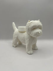 Witte waxinelichthouder in de vorm van een Westie, stijlvolle West Highland White Terrier decoratie en origineel cadeau.